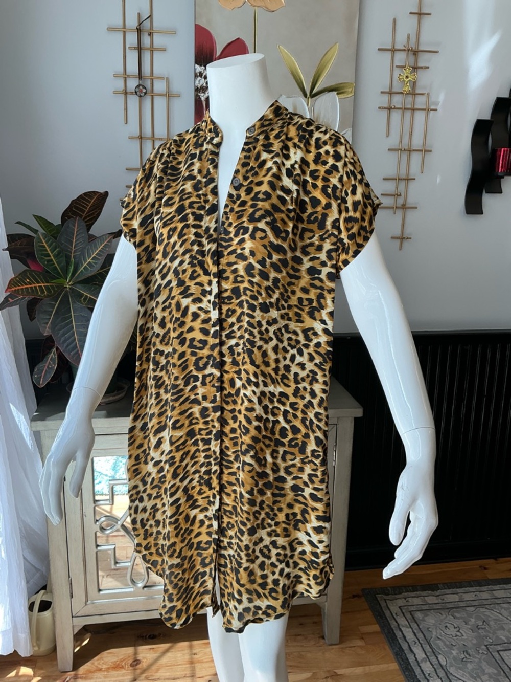 Animal Print Silk PAHIESA Lightweight Lingerie Shirt Dress Loungewear Size 4